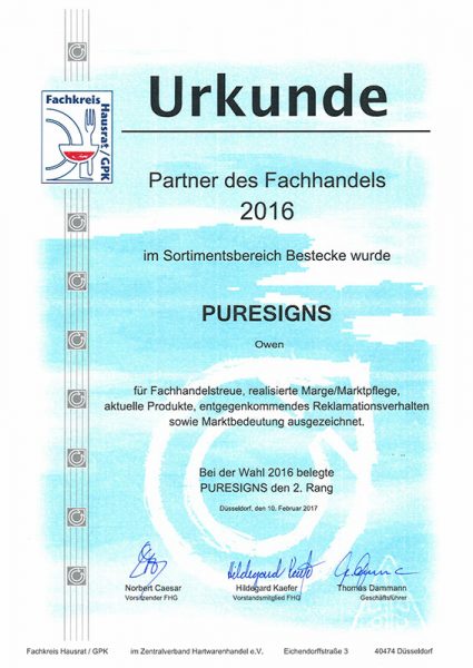 Partner des Fachhandels 2016 - PURESIGNS