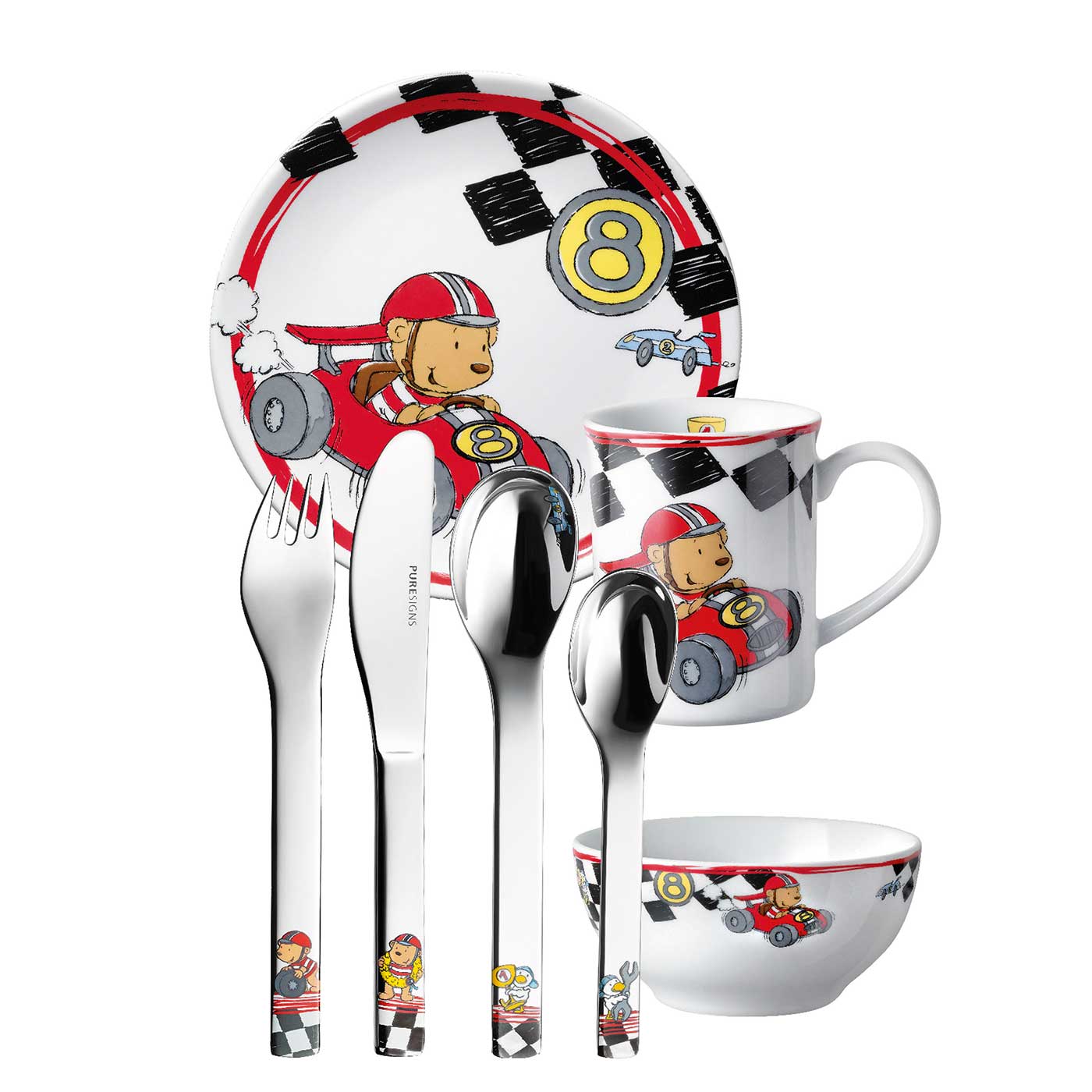 Kindergeschirr Set 7 - teilig QUICK mit Gravur -