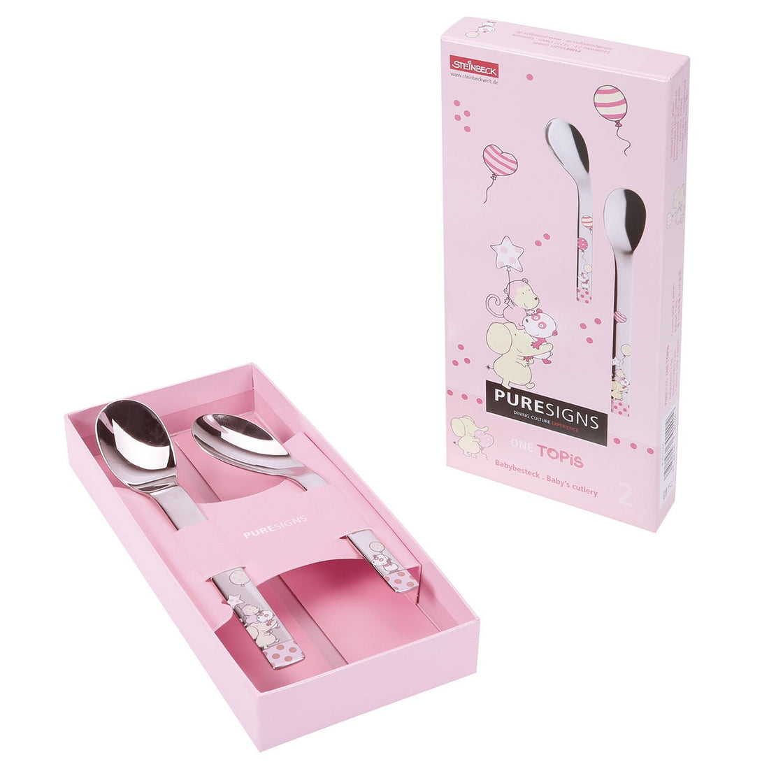 Babylöffel 2 - teilig TOPIS (Mädchen, rosa) mit Gravur -
